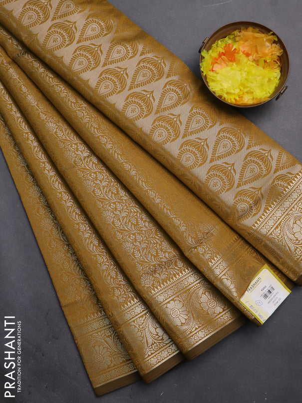Semi soft silk saree mustard yellow with allover zari woven brocade weaves -Without blouse