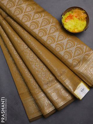 Semi soft silk saree mustard yellow with allover zari woven brocade weaves -Without blouse