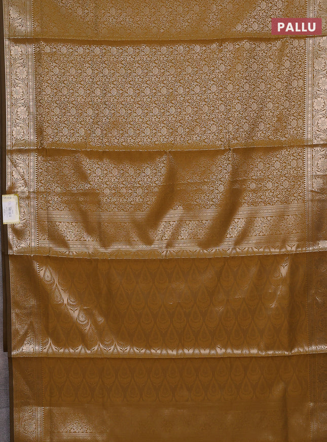 Semi soft silk saree mustard yellow with allover zari woven brocade weaves -Without blouse