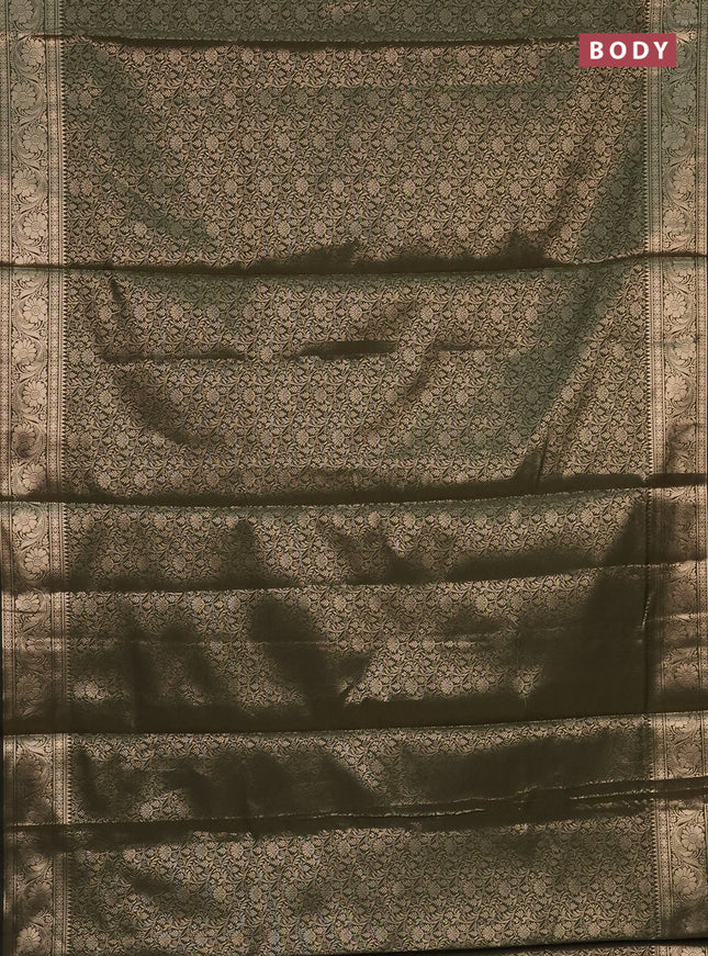 Semi soft silk saree sap green with allover zari woven brocade weaves -Without blouse