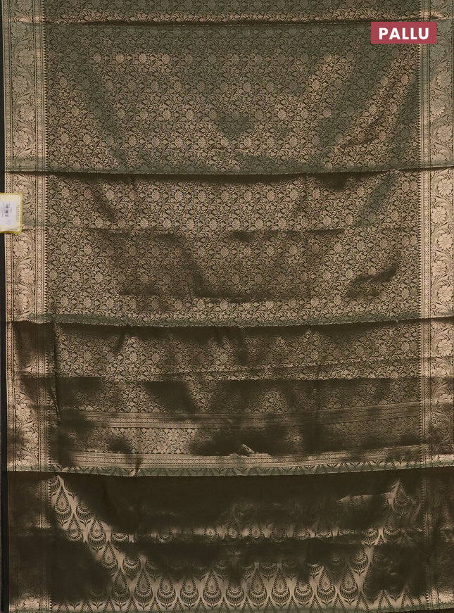 Semi soft silk saree sap green with allover zari woven brocade weaves -Without blouse