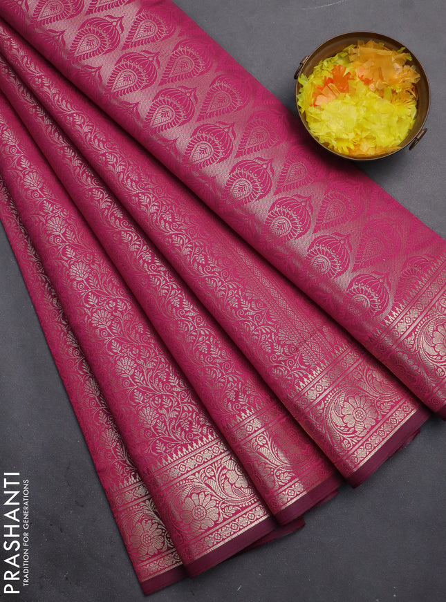 Semi soft silk saree pink with allover zari woven brocade weaves -Without blouse