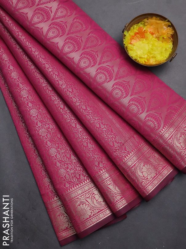 Semi soft silk saree pink with allover zari woven brocade weaves -Without blouse