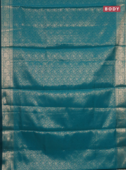 Semi soft silk saree teal blue with allover zari woven brocade weaves -Without blouse