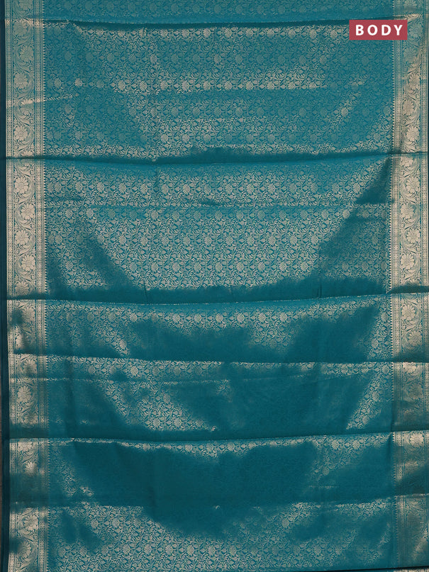 Semi soft silk saree teal blue with allover zari woven brocade weaves -Without blouse