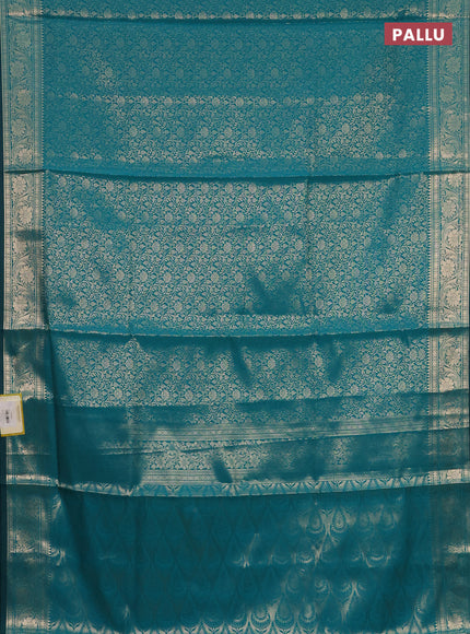 Semi soft silk saree teal blue with allover zari woven brocade weaves -Without blouse