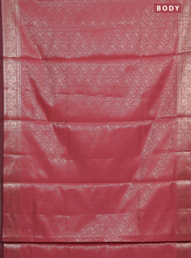 Semi soft silk saree peach pink with allover zari woven brocade weaves -Without blouse