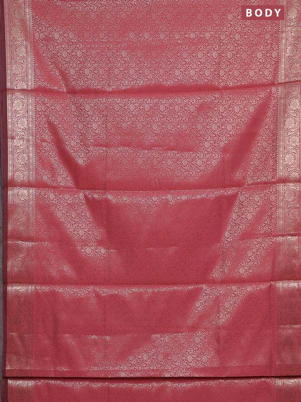 Semi soft silk saree peach pink with allover zari woven brocade weaves -Without blouse
