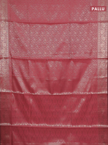 Semi soft silk saree peach pink with allover zari woven brocade weaves -Without blouse