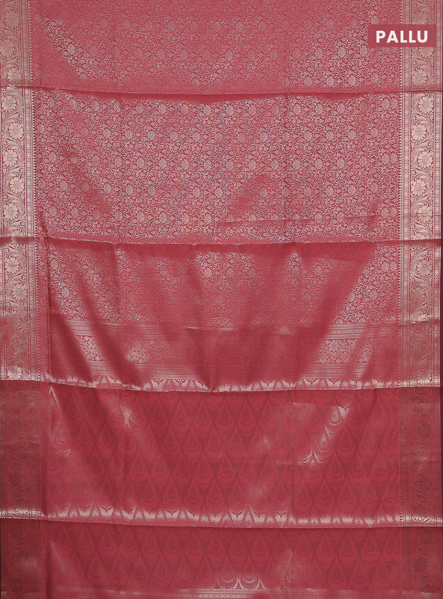 Semi soft silk saree peach pink with allover zari woven brocade weaves -Without blouse