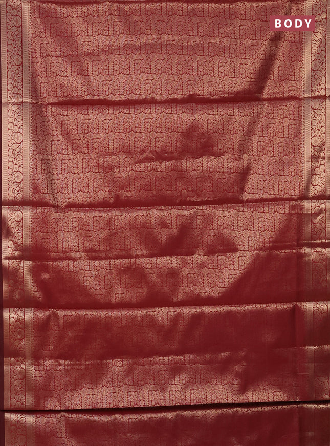 Semi soft silk saree maroon with allover zari woven brocade weaves -Without blouse
