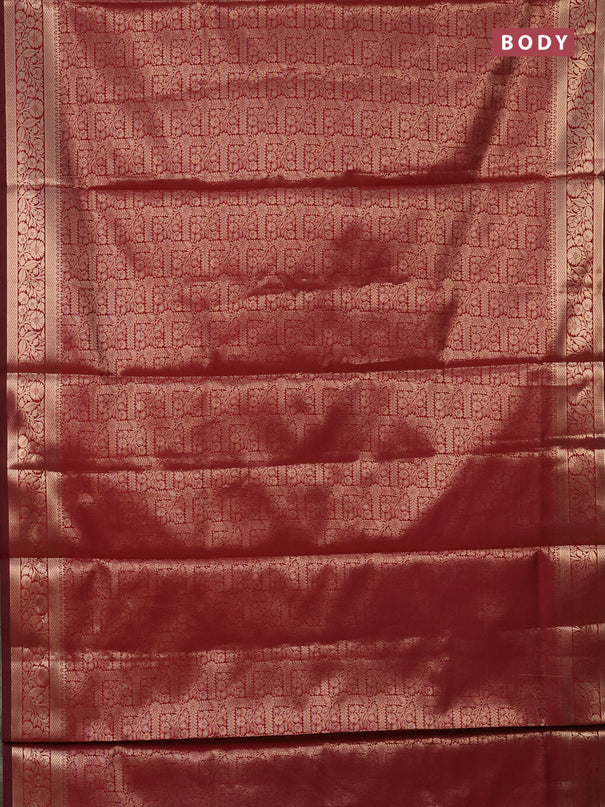 Semi soft silk saree maroon with allover zari woven brocade weaves -Without blouse