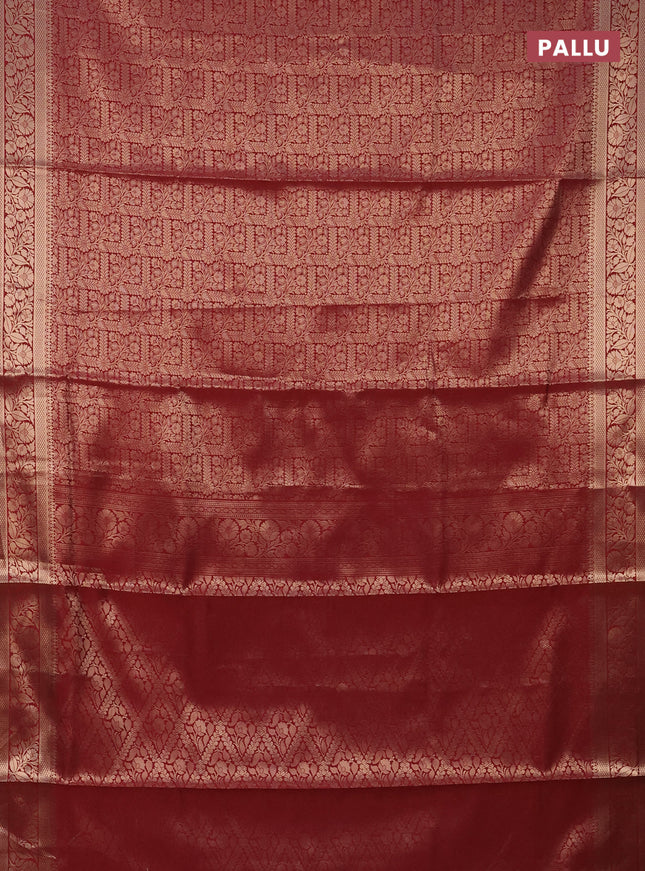 Semi soft silk saree maroon with allover zari woven brocade weaves -Without blouse