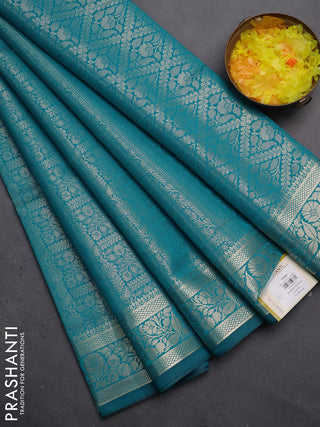 Semi soft silk saree teal blue with allover zari woven brocade weaves -Without blouse