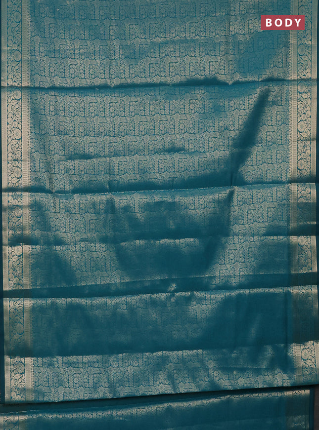 Semi soft silk saree teal blue with allover zari woven brocade weaves -Without blouse
