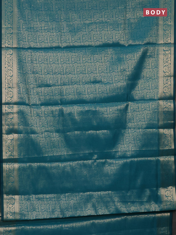 Semi soft silk saree teal blue with allover zari woven brocade weaves -Without blouse