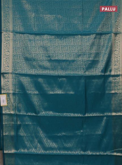 Semi soft silk saree teal blue with allover zari woven brocade weaves -Without blouse