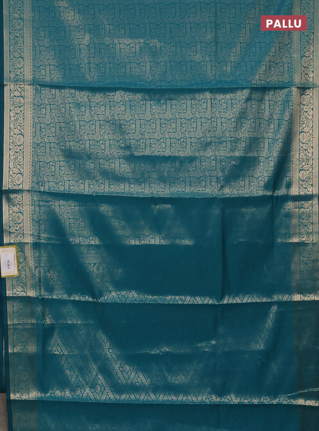 Semi soft silk saree teal blue with allover zari woven brocade weaves -Without blouse