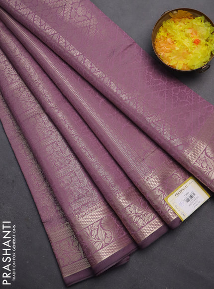 Semi soft silk saree mild purple with allover zari woven brocade weaves -Without blouse