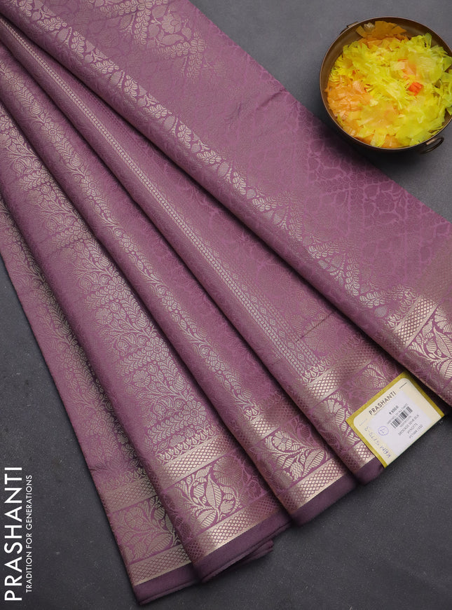 Semi soft silk saree mild purple with allover zari woven brocade weaves -Without blouse