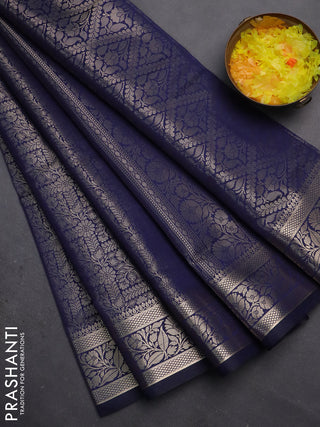 Semi soft silk saree navy blue with allover zari woven brocade weaves -Without blouse