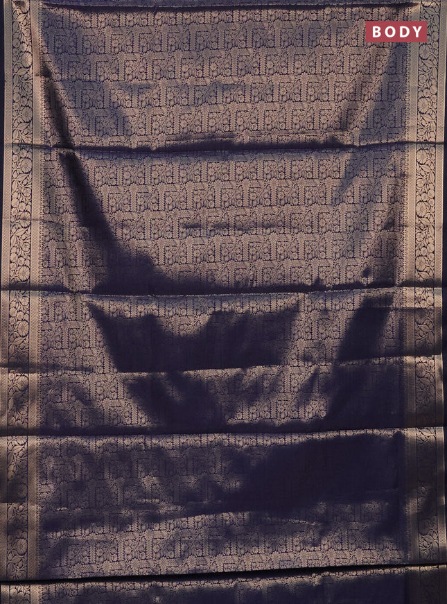 Semi soft silk saree navy blue with allover zari woven brocade weaves -Without blouse