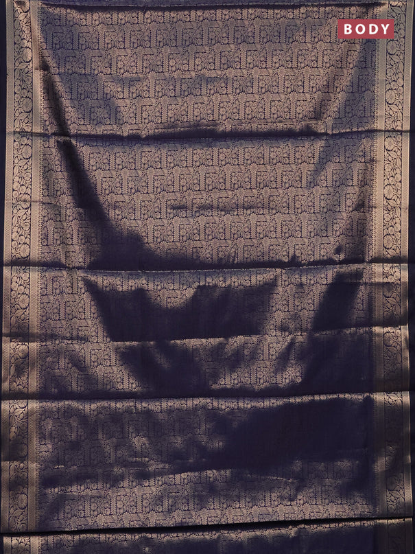 Semi soft silk saree navy blue with allover zari woven brocade weaves -Without blouse