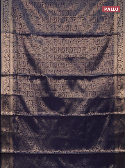 Semi soft silk saree navy blue with allover zari woven brocade weaves -Without blouse