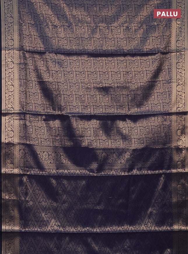 Semi soft silk saree navy blue with allover zari woven brocade weaves -Without blouse