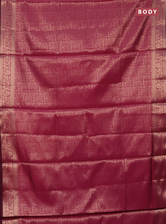 Semi soft silk saree magenta pink with allover zari woven brocade weaves -Without blouse