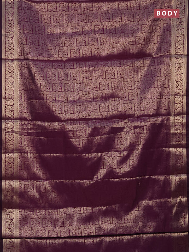Semi soft silk saree deep purple with allover zari woven brocade weaves -Without blouse
