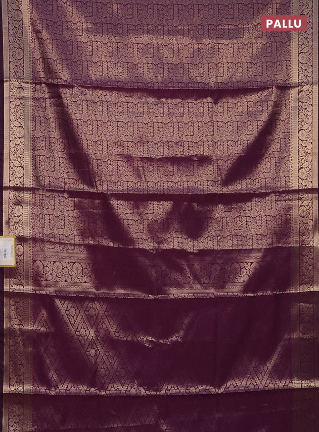 Semi soft silk saree deep purple with allover zari woven brocade weaves -Without blouse