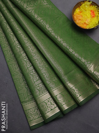 Semi soft silk saree green with allover zari woven brocade weaves -Without blouse