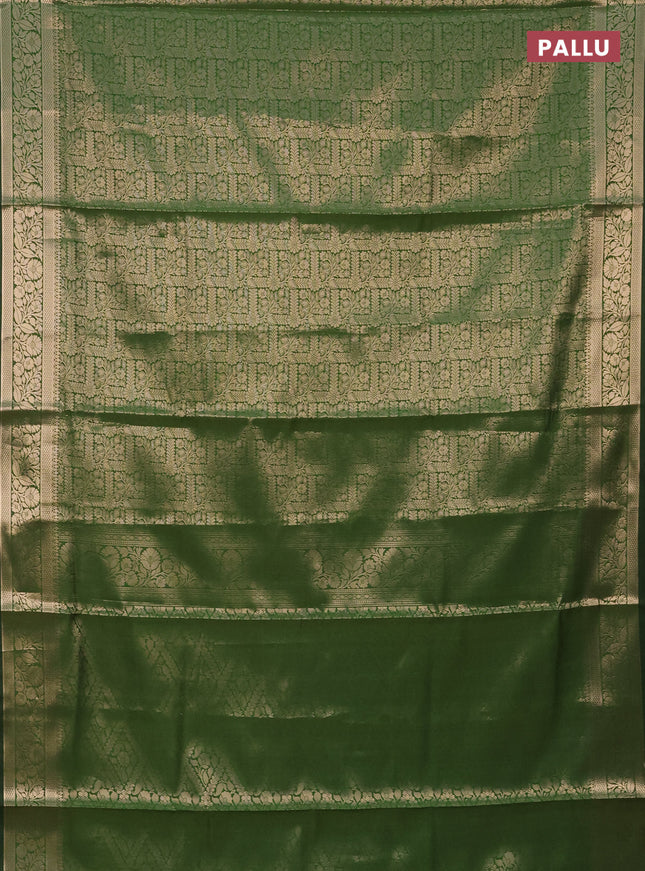 Semi soft silk saree green with allover zari woven brocade weaves -Without blouse