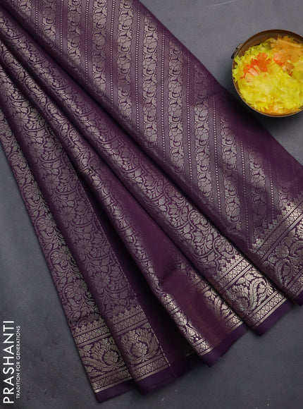 Semi soft silk saree deep purple with allover zari woven brocade weaves -Without blouse