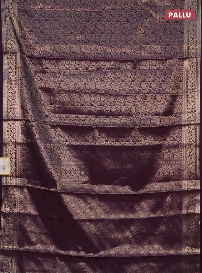 Semi soft silk saree deep purple with allover zari woven brocade weaves -Without blouse