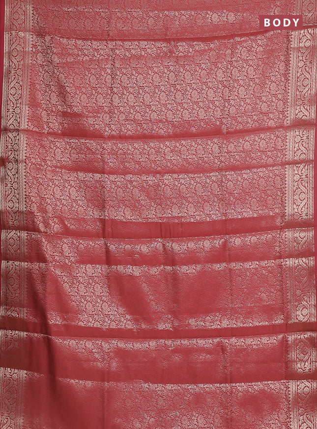 Semi soft silk saree peach orange with allover zari woven brocade weaves -Without blouse