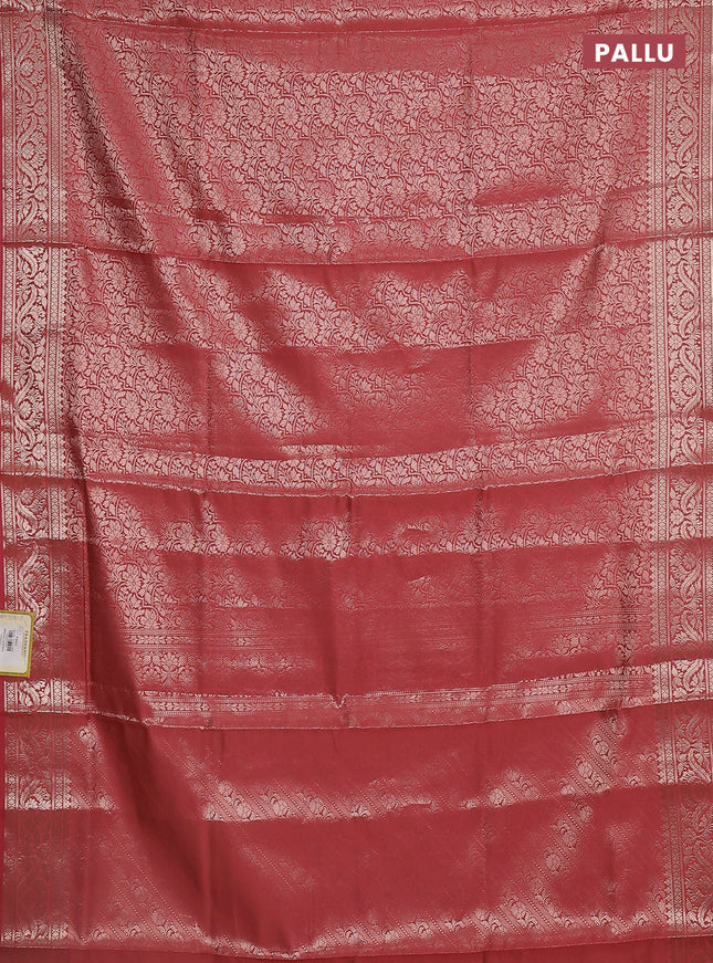 Semi soft silk saree peach orange with allover zari woven brocade weaves -Without blouse