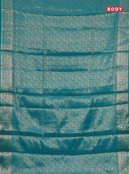 Semi soft silk saree teal blue with allover zari woven brocade weaves -Without blouse