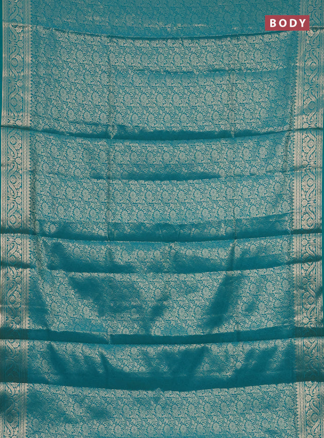Semi soft silk saree teal blue with allover zari woven brocade weaves -Without blouse