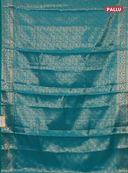 Semi soft silk saree teal blue with allover zari woven brocade weaves -Without blouse