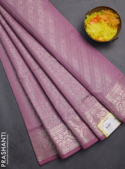 Semi soft silk saree mild purple with allover zari woven brocade weaves -Without blouse