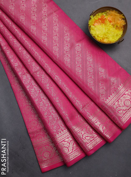 Semi soft silk saree pink with allover zari woven brocade weaves -Without blouse