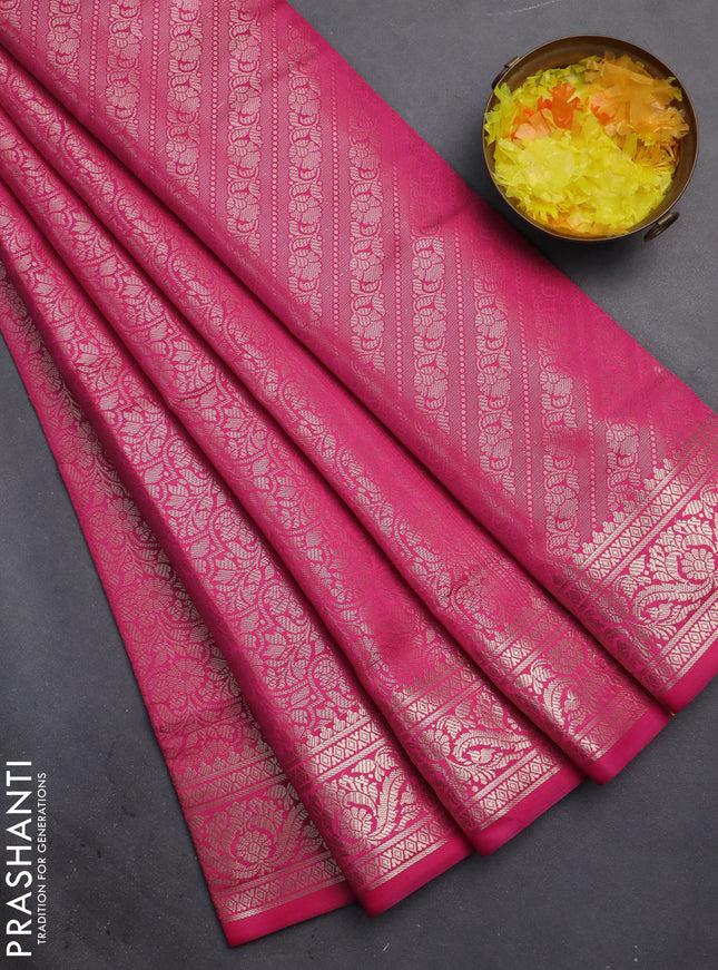 Semi soft silk saree pink with allover zari woven brocade weaves -Without blouse