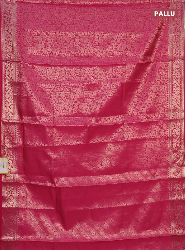 Semi soft silk saree pink with allover zari woven brocade weaves -Without blouse