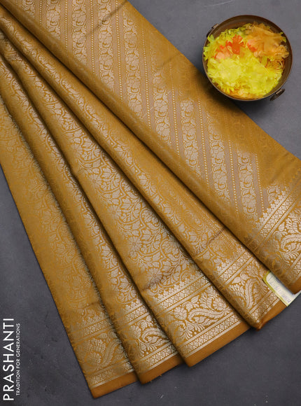Semi soft silk saree mustard yellow with allover zari woven brocade weaves -Without blouse