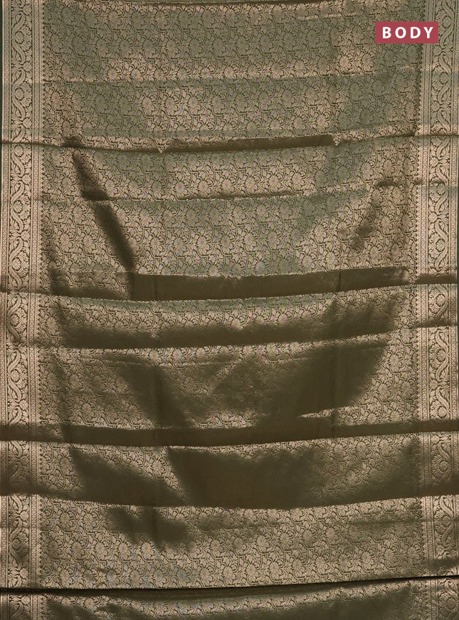 Semi soft silk saree sap green with allover zari woven brocade weaves -Without blouse