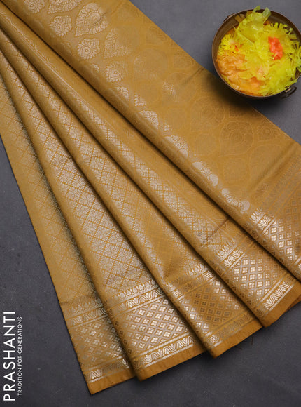 Semi soft silk saree mustard yellow with allover zari woven brocade weaves -Without blouse
