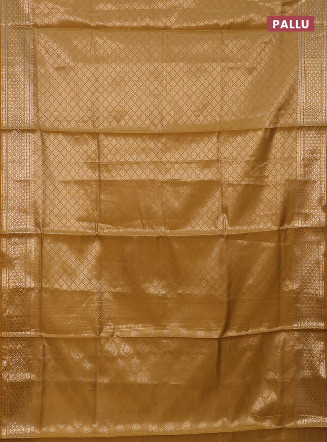 Semi soft silk saree mustard yellow with allover zari woven brocade weaves -Without blouse