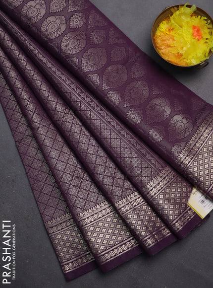 Semi soft silk saree deep violet with allover zari woven brocade weaves -Without blouse